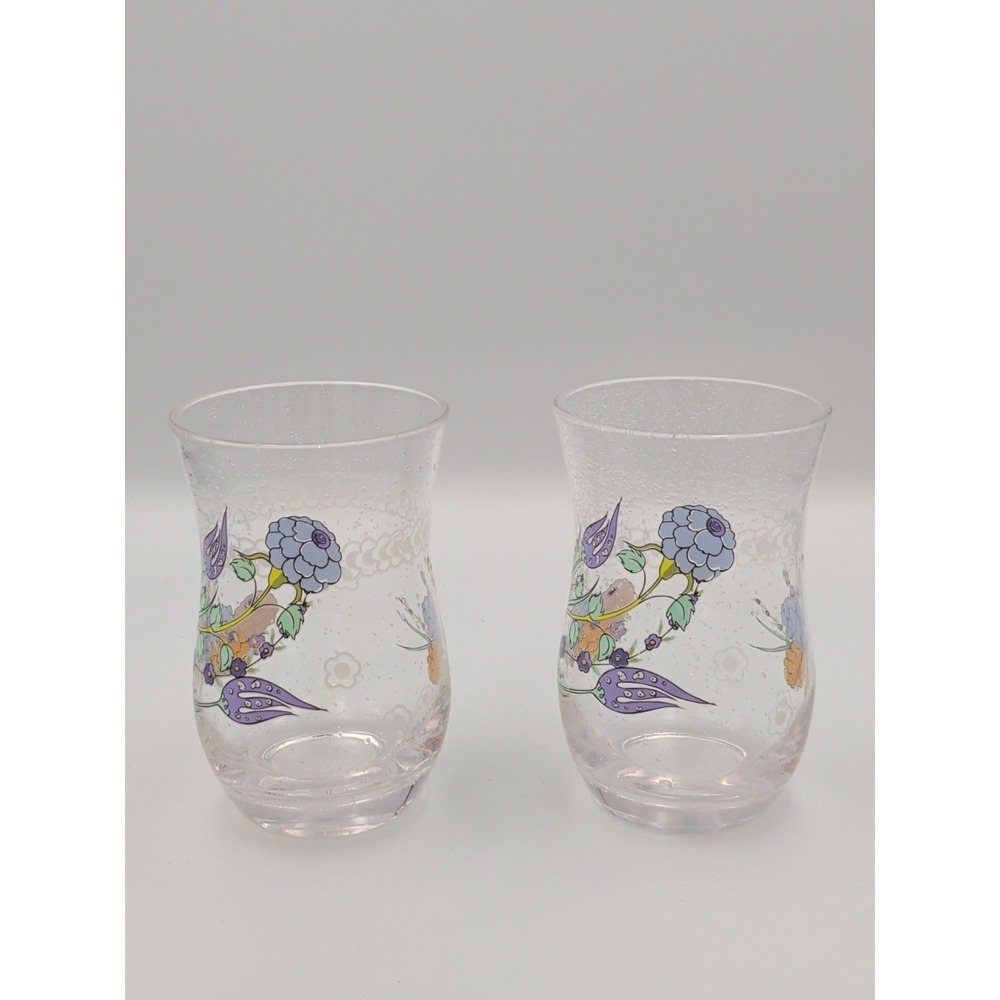 Set Of Two Hand Blown Anthropologie Turkuaz Kitchen Posy Juice Glasses - Picture 2 of 8